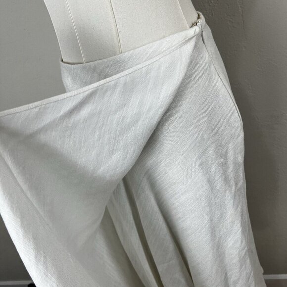 THEORY Midi Skirt White Woven Faux Wrap A Line Herring Linen Blend Size 8 - Picture 6 of 16